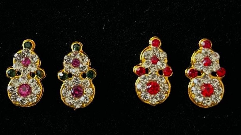 Temple Earrings – Traditional Balaji Design - Red, Green & White stones /  Pink, green & white stones on gold plated metal alloy - Length: 1.5 cms 1