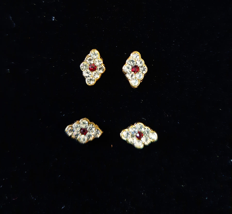 Temple Nath Collection – Traditional Nose Ornaments - White & Red stones on South Indian Stones metal alloy - Length: 1 cm