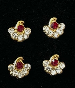 Temple Nath Collection – Traditional Nose Ornaments - White & Red stones on South Indian Stones metal alloy - Length: 7 mm