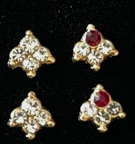 Temple Nath Collection – Traditional Nose Ornaments - White & Red stones on South Indian Stones metal alloy - Length: 8 mm