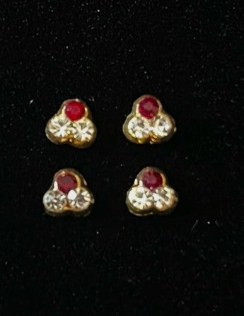 Temple Nath Collection – Traditional Nose Ornaments - White & Red stones on South Indian Stones metal alloy - Length: 5 mm 1