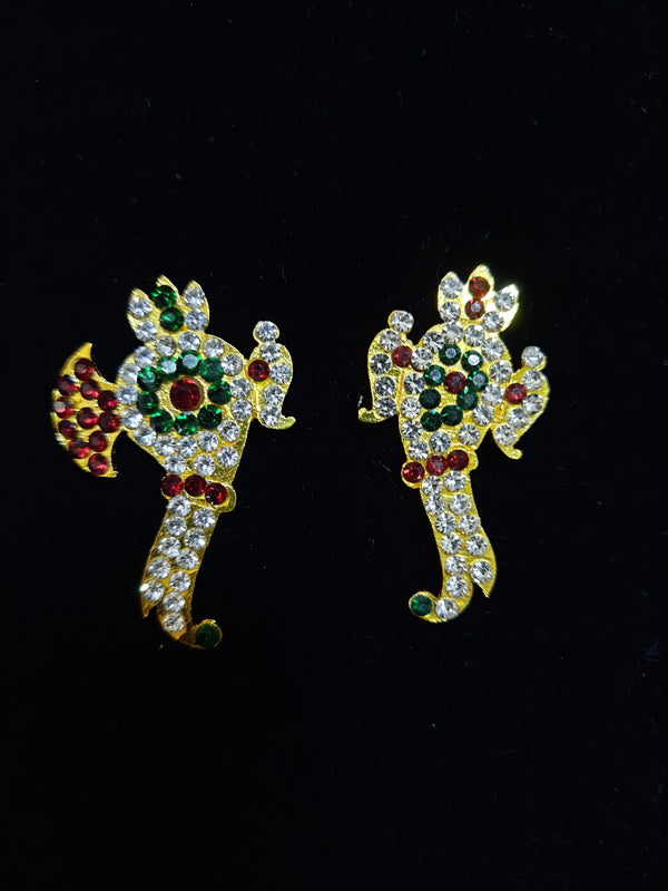 Pasha Ankusha Ayudha – Ganesh, Durga, Lakshmi, Lalitha Parameshwari Ayudha - Red, green and white stones on gold plated metal alloy - Length: 1.75 inches