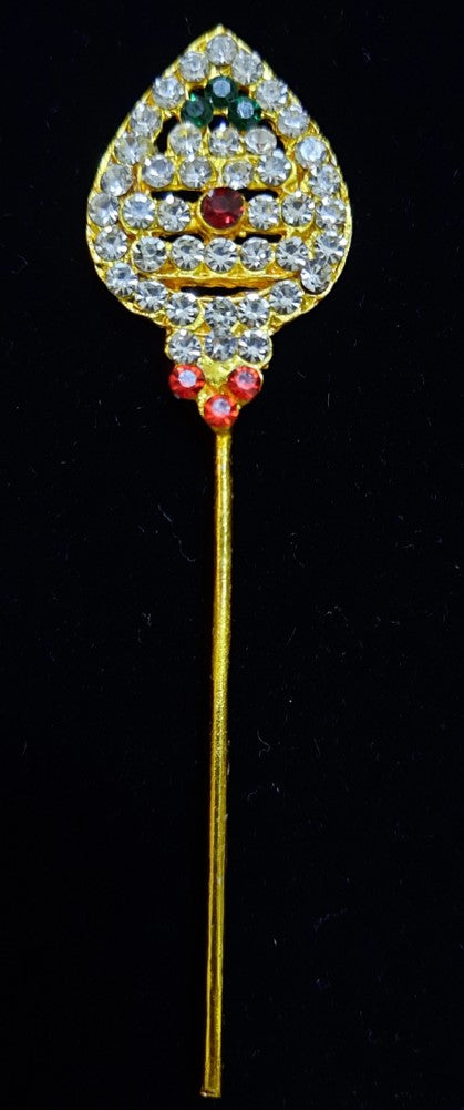 Veil - Durga, Murugan Ayudha - Red, green and white stones on gold plated metal alloy - Length: 4 inches 1
