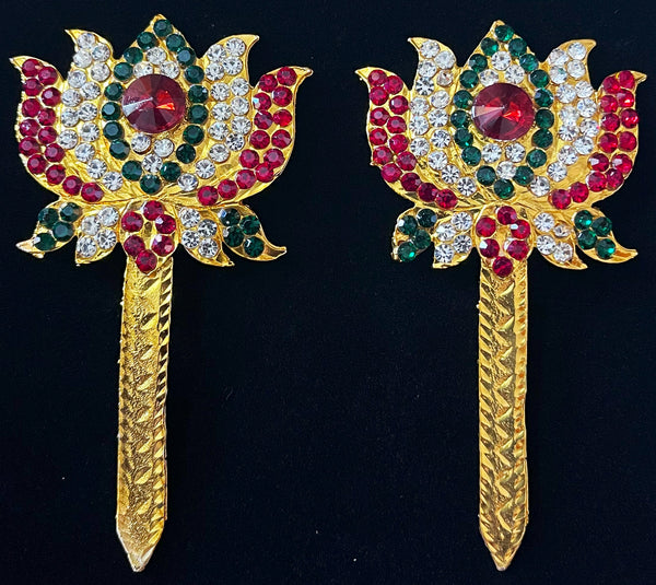 Padma Alankaram Set – Goddess Lakshmi Lotus Collection - Red, green and white stones / red & white stones on gold plated metal alloy - Length: 3.5 inches