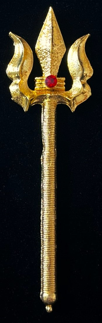 Trishul - Durga, Kali, Shiva Ayudha - Red stone on gold plated metal alloy - Length: 3 inches 1
