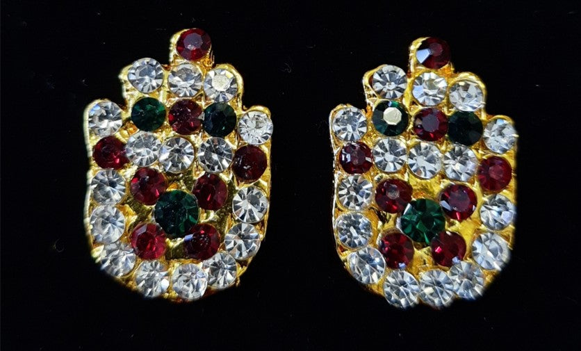 Hasta Kavacham – Sacred Hand Armour - Red, Green & White stones on gold plated metal alloy - Length: 2.5 cms