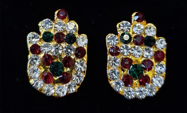 Hasta Kavacham – Sacred Hand Armour - Red, Green & White stones on gold plated metal alloy - Length: 2.5 cms