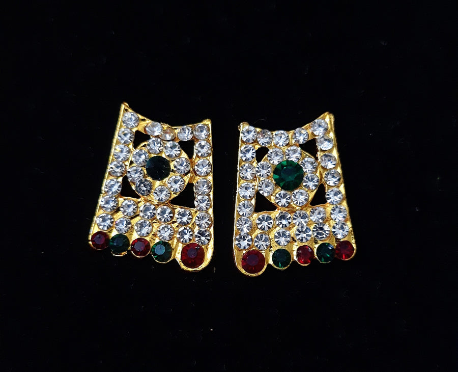 Hasta Pada Kavacham – Sacred Feet Armour - Red, Green & White stones on gold plated metal alloy - Length: 1 inches