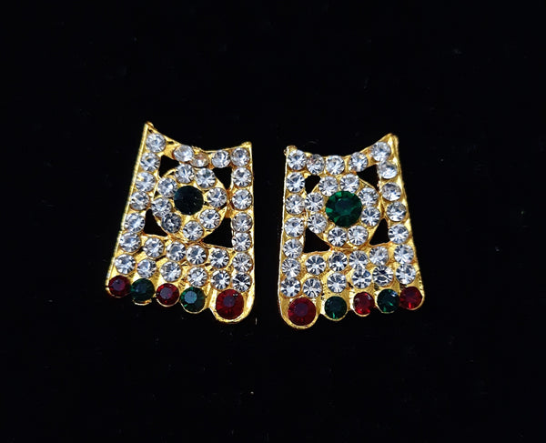 Hasta Pada Kavacham – Sacred Feet Armour - Red, Green & White stones on gold plated metal alloy - Length: 1 inches
