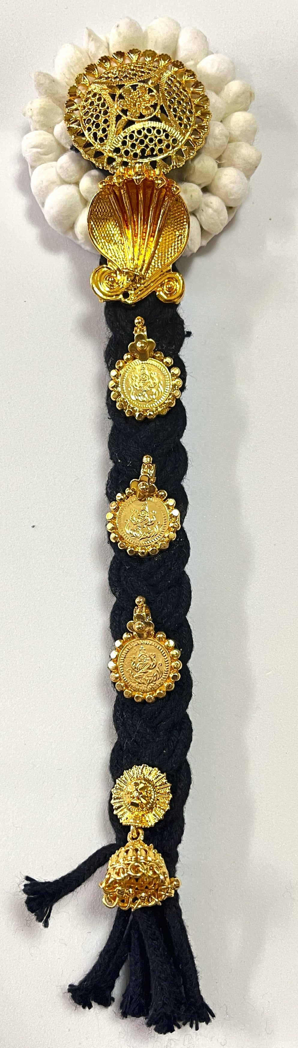 Temple Jada Alankaram – Complete Bridal Hair Ornament Set - Gold plated metal alloy with artificial hair jada - Length: 8.5 inches 1