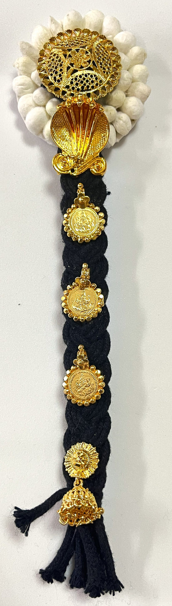 Temple Jada Alankaram – Complete Bridal Hair Ornament Set - Gold plated metal alloy with artificial hair jada - Length: 8.5 inches