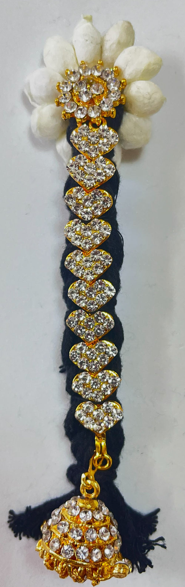 Temple Jada Alankaram – Complete Bridal Hair Ornament Set - Red & White stones / white stones / red & white stones on gold plated metal alloy with artificial hair jada - Length: 5.5 inches