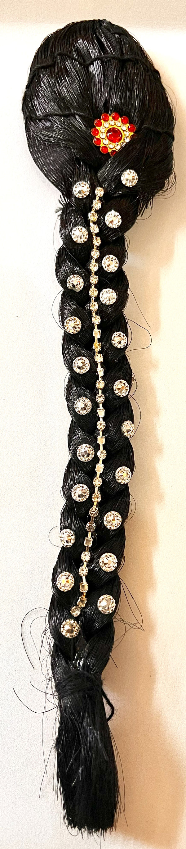 Temple Jada Alankaram – Complete Bridal Hair Ornament Set - White stones with artificial hair jada - Length: 9.5 inches