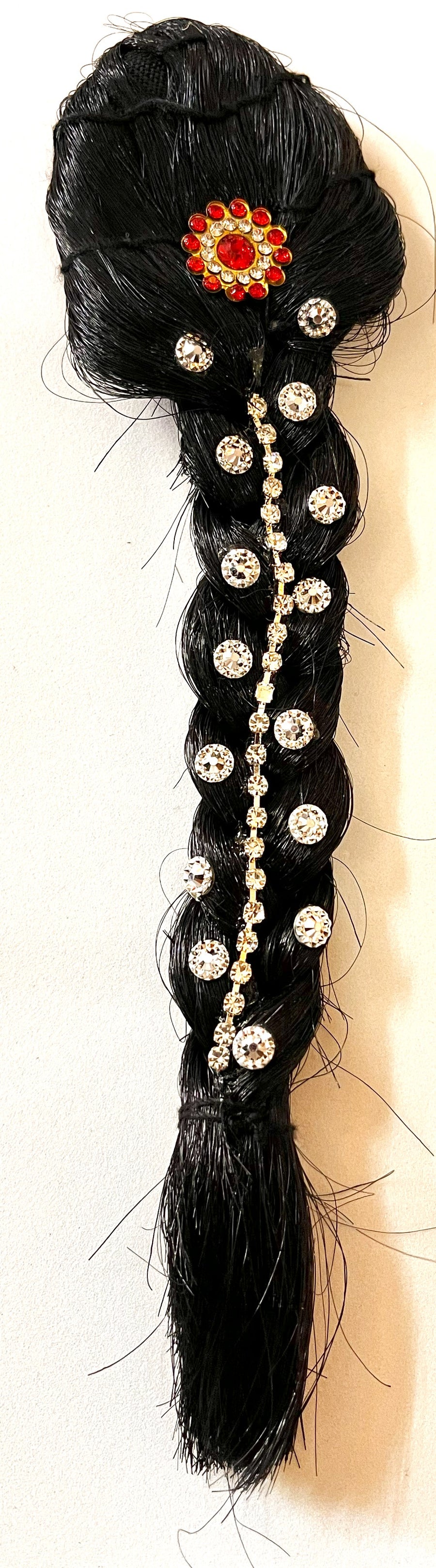 Temple Jada Alankaram – Complete Bridal Hair Ornament Set - White stones with artificial hair jada - Length: 7 inches