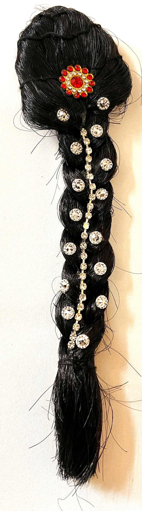 Temple Jada Alankaram – Complete Bridal Hair Ornament Set - White stones with artificial hair jada - Length: 7 inches