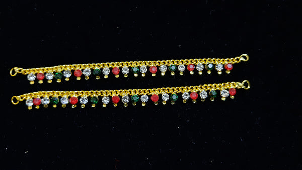 Multi-Purpose Chains - Red, Green & White stones with artificial hair jada - Length: 3.75 inches