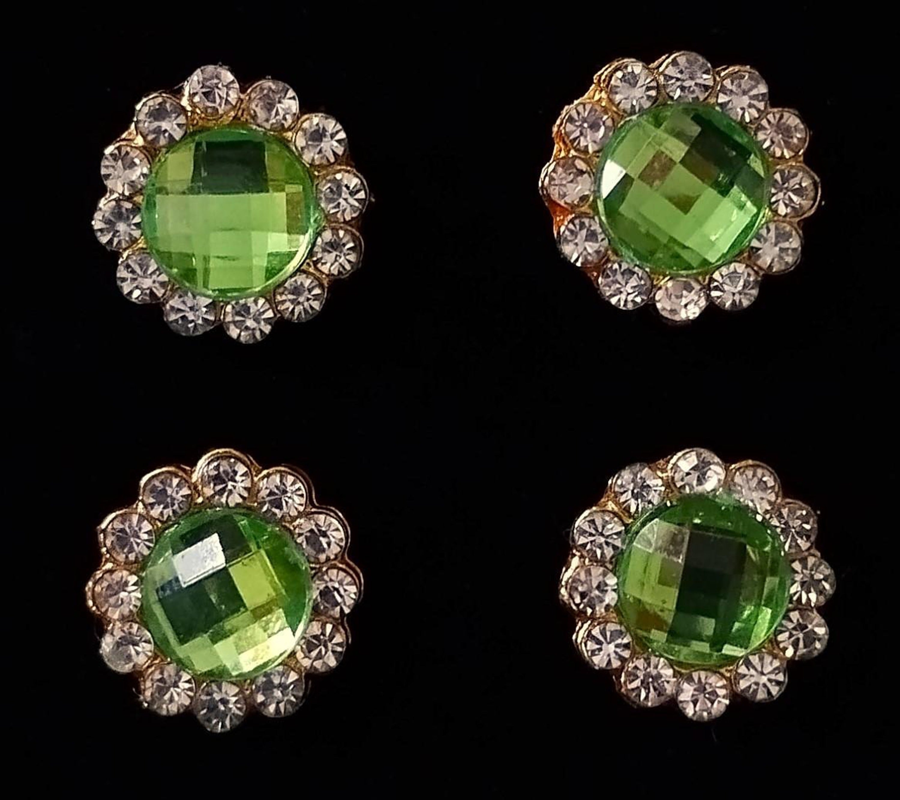 Temple Ear Studs – Minimal Divine Stone Earrings - White & Green stones on gold plated metal alloy - Length: 1 cm 1