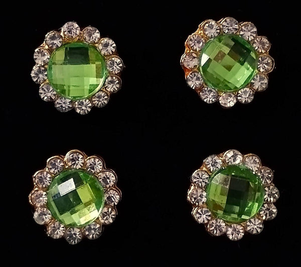 Temple Ear Studs – Minimal Divine Stone Earrings - White & Green stones on gold plated metal alloy - Length: 1 cm