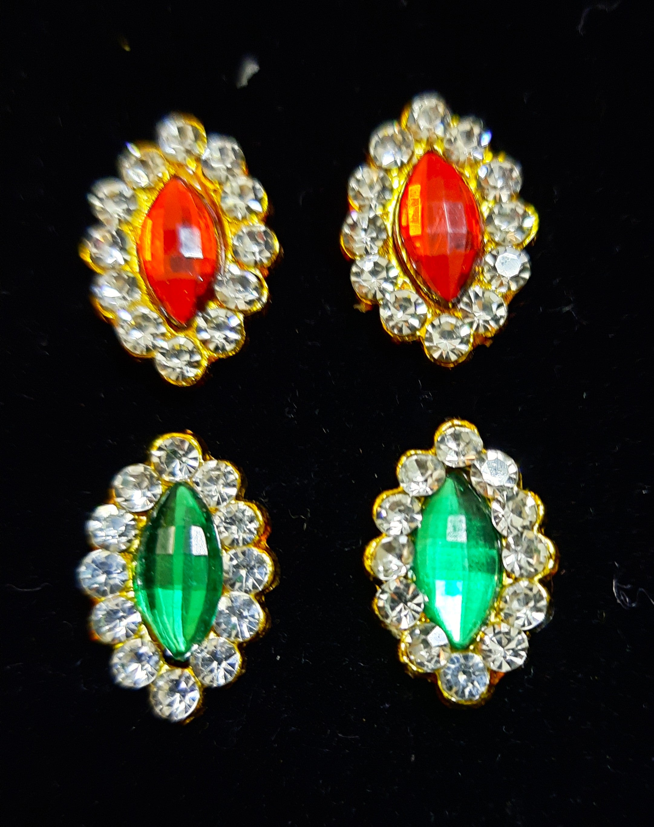 Temple Ear Studs – Minimal Divine Stone Earrings - Red & White / White & Green stones on gold plated metal alloy - Length: 1.5 cms 1