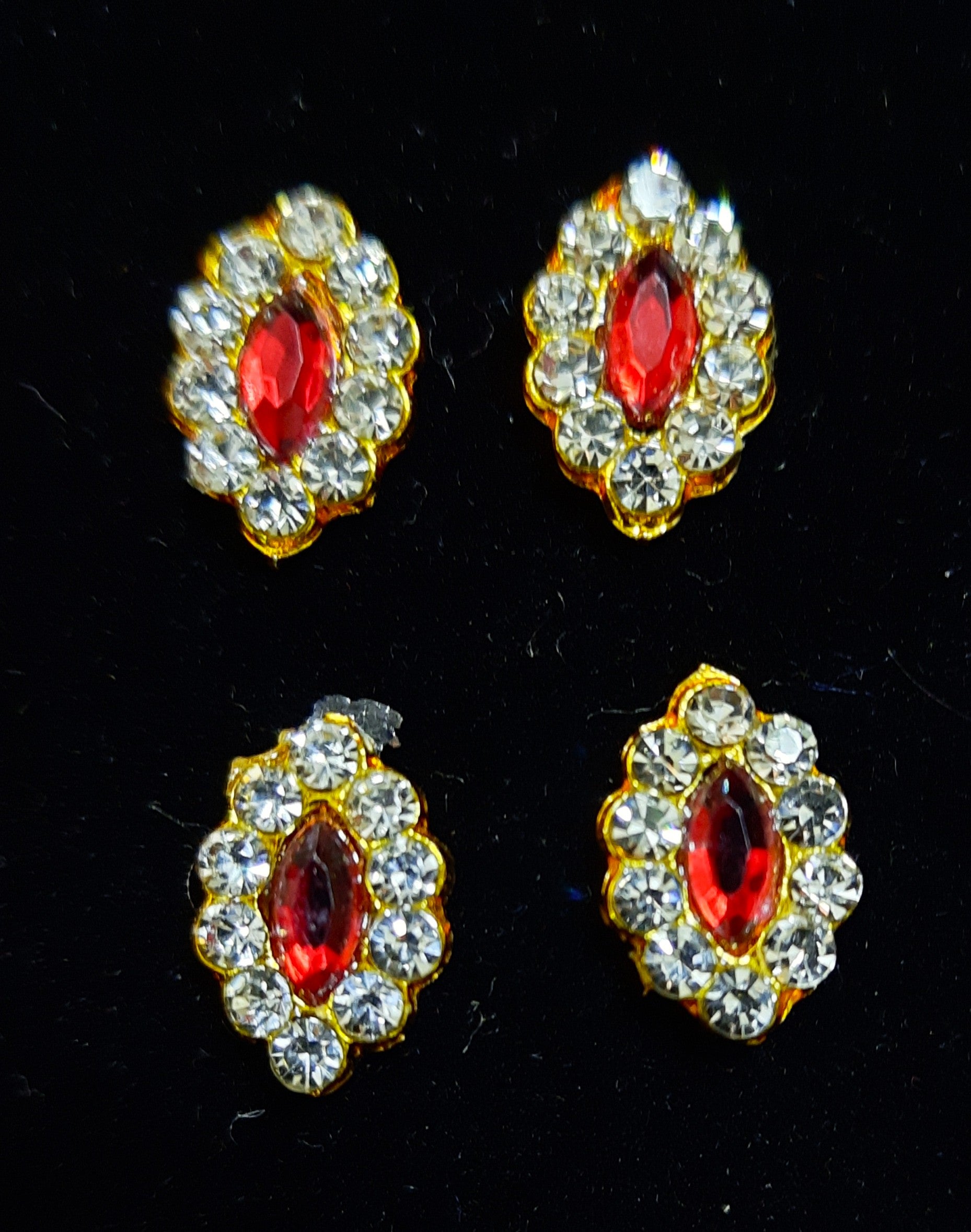 Temple Ear Studs – Minimal Divine Stone Earrings - Red & White stones on gold plated metal alloy - Length: 1.2 cms 1