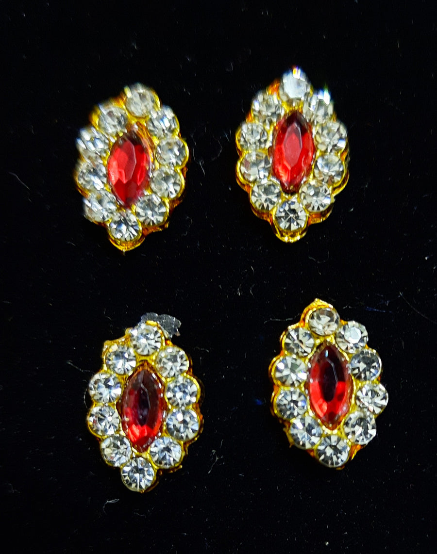 Temple Ear Studs – Minimal Divine Stone Earrings - Red & White stones on gold plated metal alloy - Length: 1.2 cms