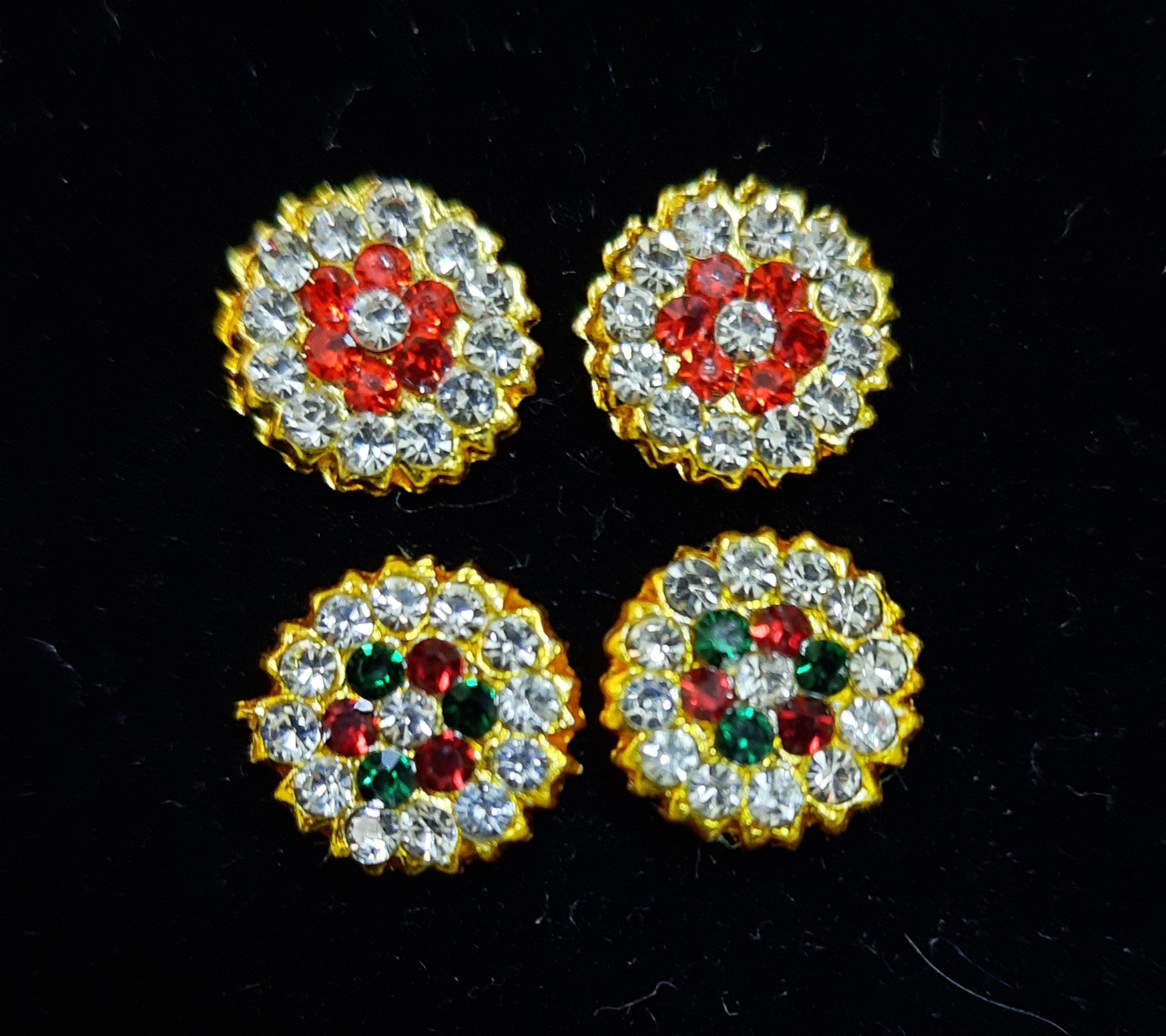 Temple Ear Studs – Minimal Divine Stone Earrings - Red & White / Red, White & Green stones on gold plated metal alloy - Length: 1 cms 1