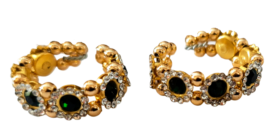 Adjustable Temple Bangles – Flexible Fit for All Idols - White & Green stones on gold plated metal alloy - Diameter: 2 cms