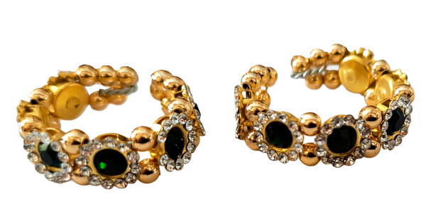 Adjustable Temple Bangles – Flexible Fit for All Idols - White & Green stones on gold plated metal alloy - Diameter: 2 cms