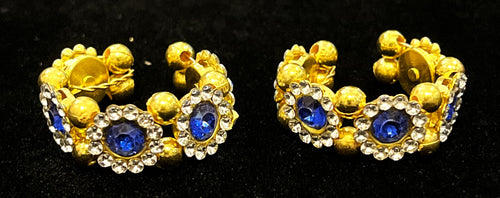 Adjustable Temple Bangles – Flexible Fit for All Idols - White & Blue stones on gold plated metal alloy - Diameter: 2 cms
