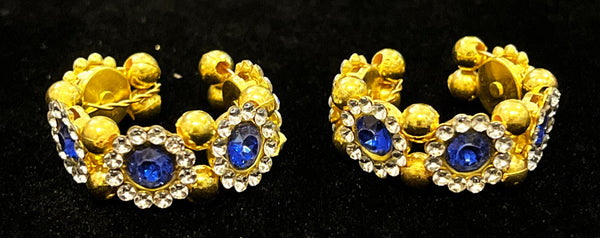 Adjustable Temple Bangles – Flexible Fit for All Idols - White & Blue stones on gold plated metal alloy - Diameter: 2 cms