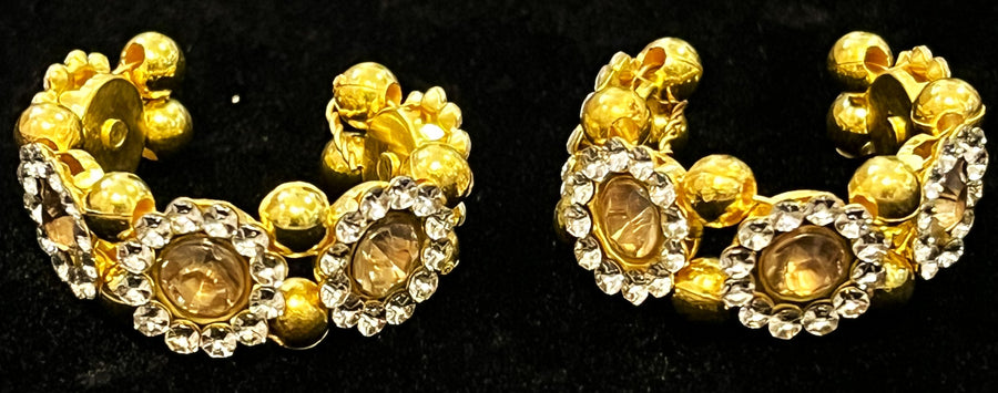 Adjustable Temple Bangles – Flexible Fit for All Idols - White & Gold stones on gold plated metal alloy - Diameter: 2 cms