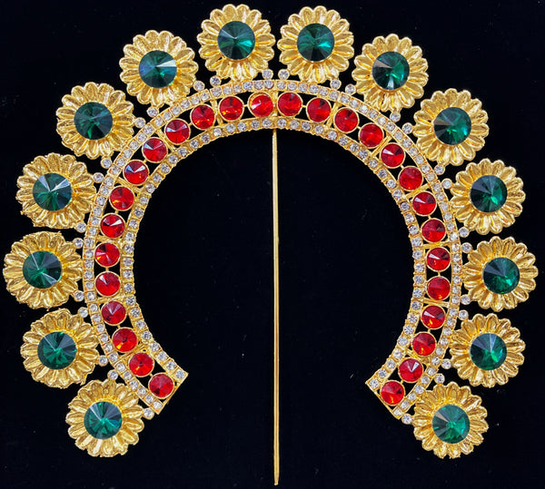 Prabhavali – Divine Arch Design - Red & white stones / Green & White stones / Red, green & white stones / Red, green, blue & white stones / Pink, green & white stones on gold plated metal alloy - Length: 7.5 inches