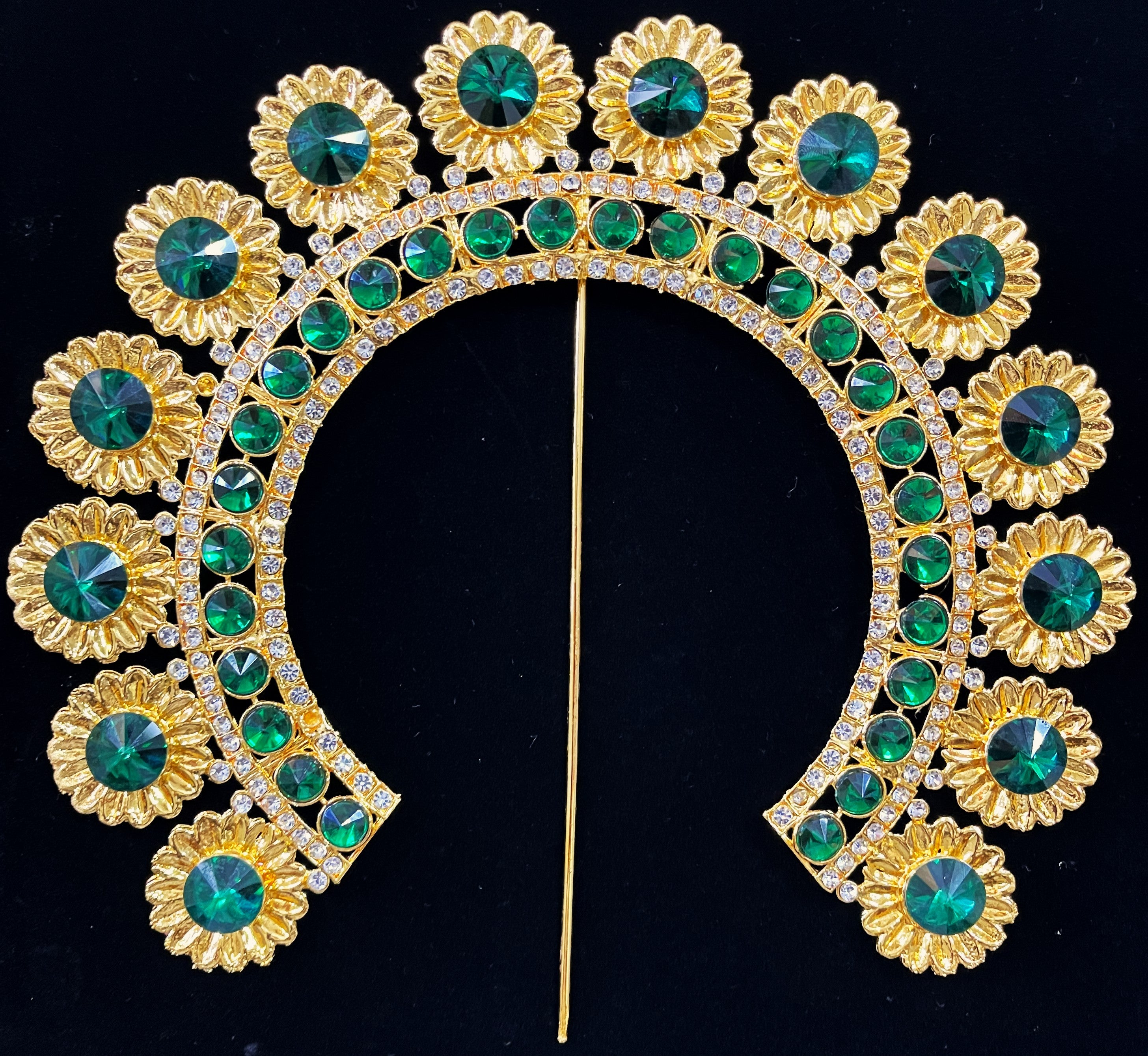 Prabhavali – Divine Arch Design - Red & white stones / Green & White stones / Red, green & white stones / Red, green, blue & white stones / Pink, green & white stones on gold plated metal alloy - Length: 7.5 inches 2