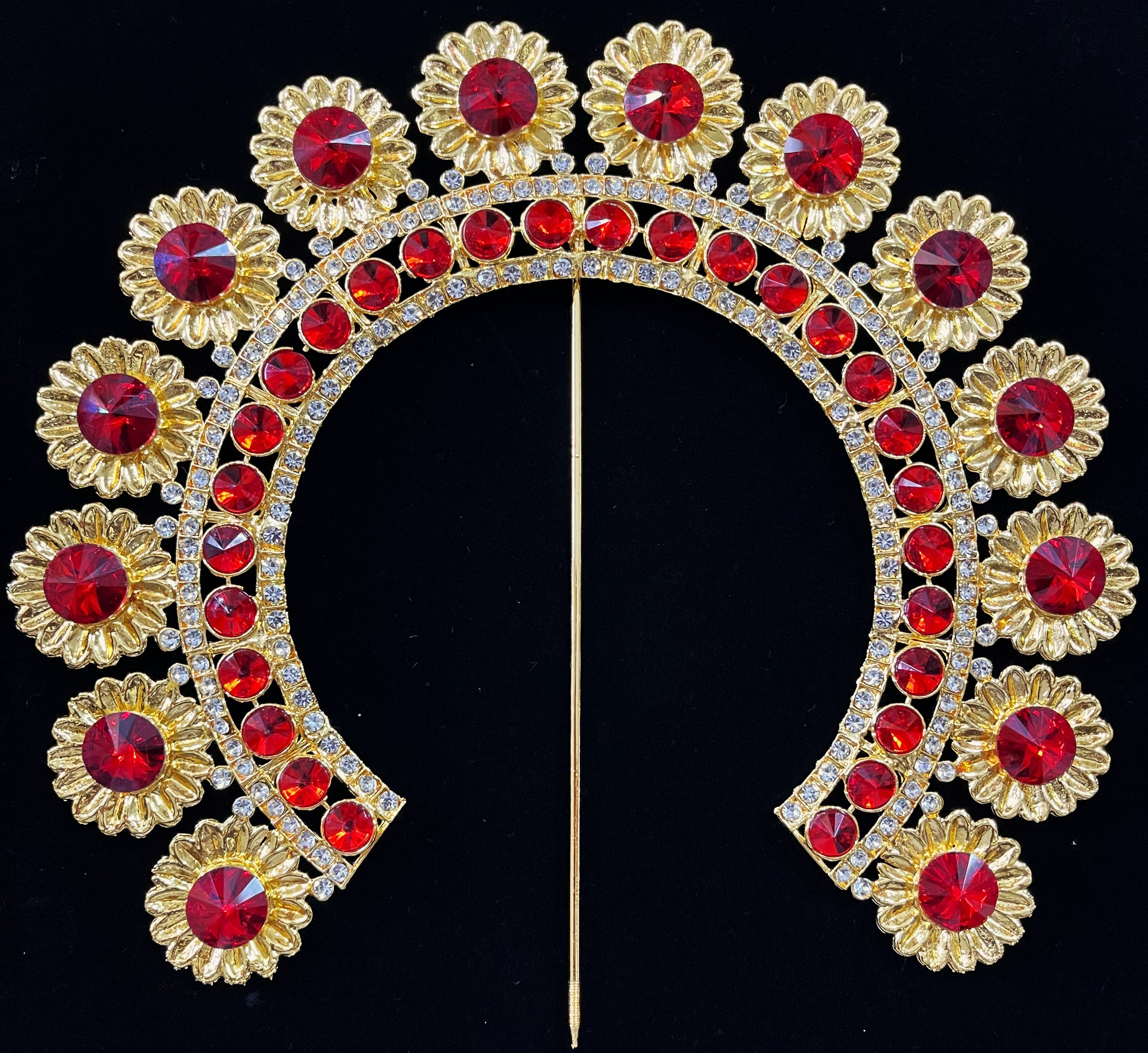 Prabhavali – Divine Arch Design - Red & white stones / Green & White stones / Red, green & white stones / Red, green, blue & white stones / Pink, green & white stones on gold plated metal alloy - Length: 7.5 inches 3