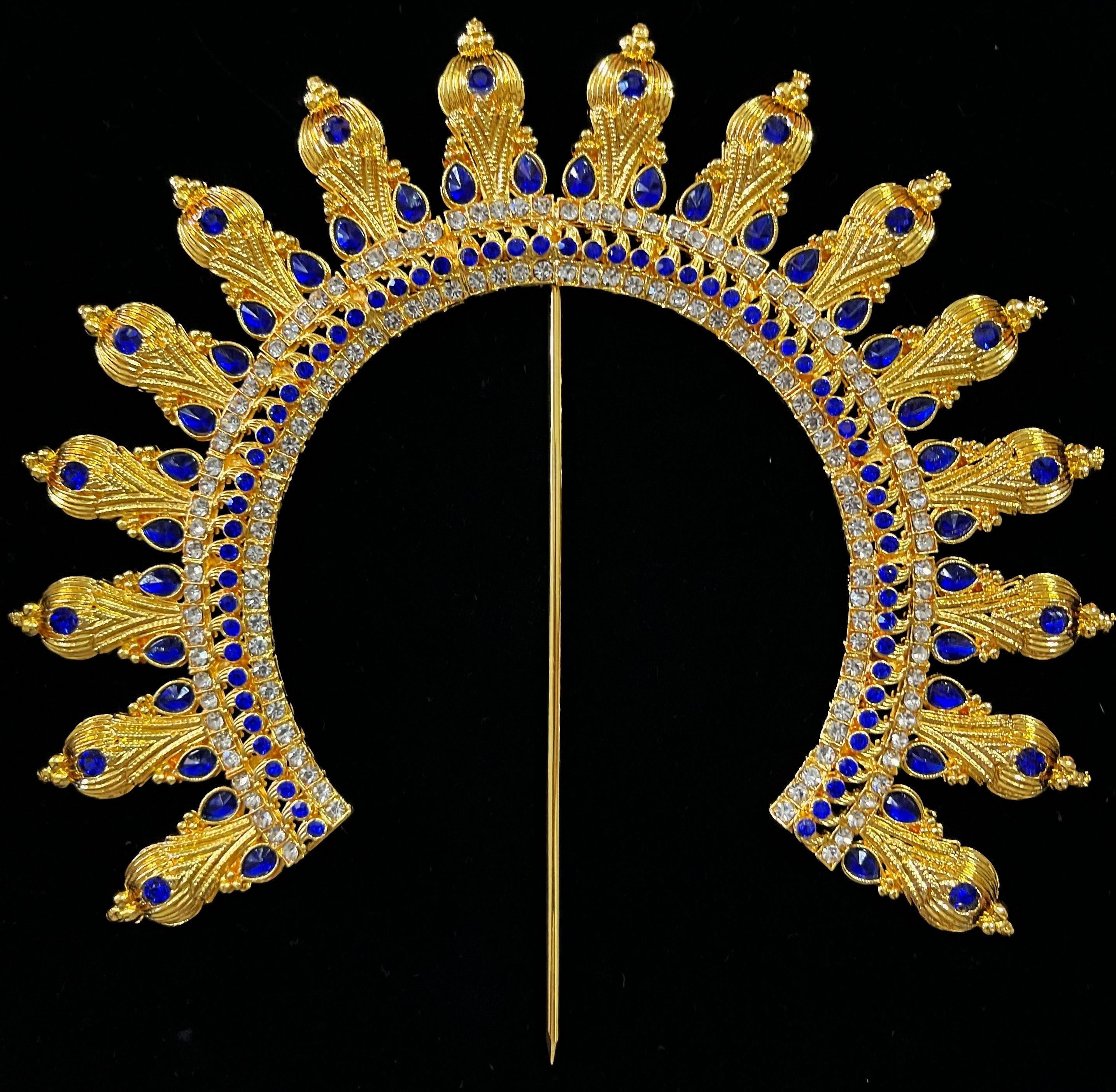 Prabhavali – Divine Arch Design - Red & white stones / Green & White stones / Red, green & white stones / Red, green, blue & white stones / Pink, green & white stones on gold plated metal alloy - Length: 7 inches 1