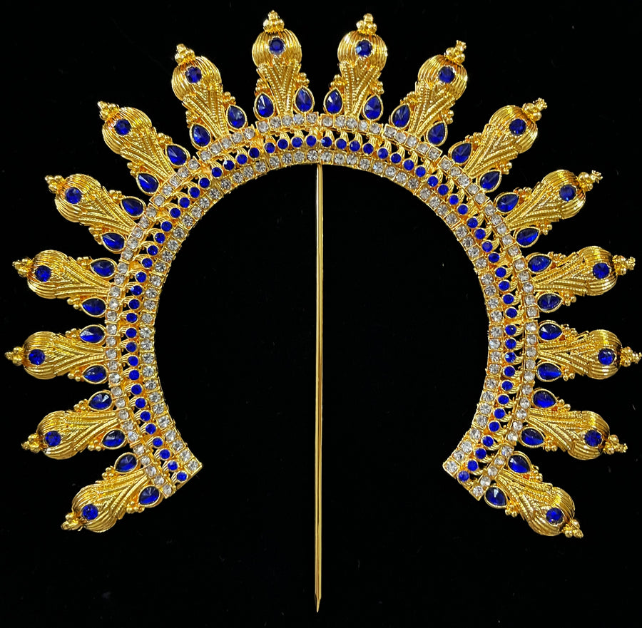 Prabhavali – Divine Arch Design - Red & white stones / Green & White stones / Red, green & white stones / Red, green, blue & white stones / Pink, green & white stones on gold plated metal alloy - Length: 7 inches
