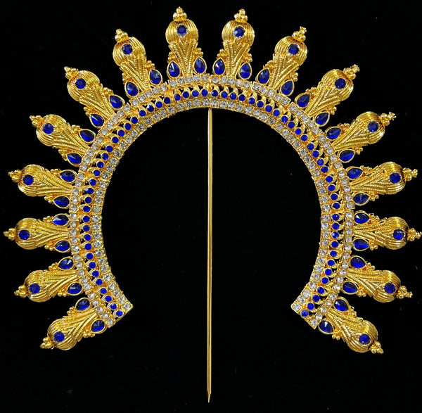 Prabhavali – Divine Arch Design - Red & white stones / Green & White stones / Red, green & white stones / Red, green, blue & white stones / Pink, green & white stones on gold plated metal alloy - Length: 7 inches
