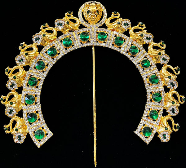 Prabhavali – Divine Arch Design - Red & white stones / Green & White stones / Red, green & white stones / Red & white stones / Pink, green & white stones / Blue & White stones on gold plated metal alloy - Length: 6 inches