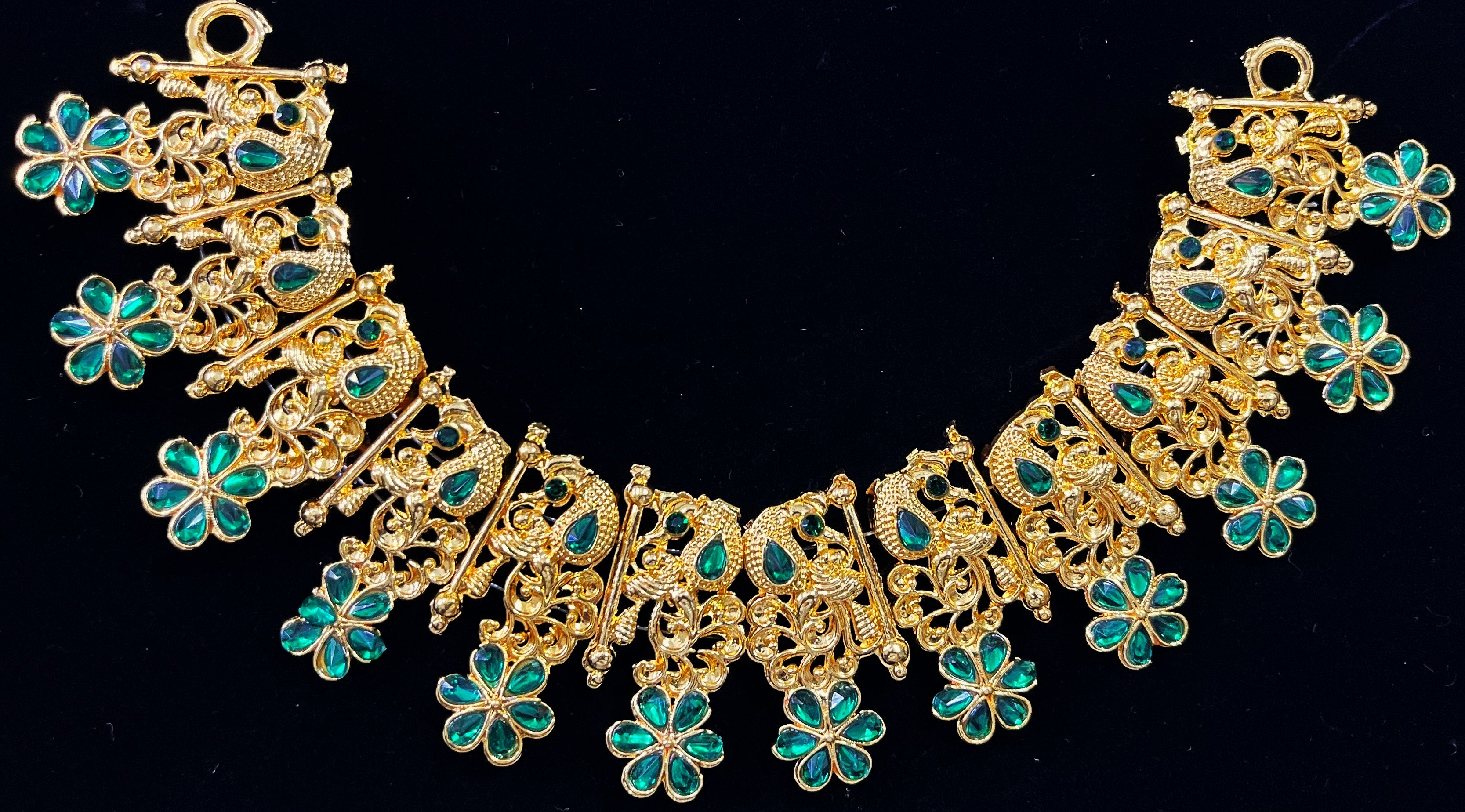 Short Necklace (Addigai) - Red, Green & White stones / Pink, green & white stones on gold plated metal alloy - Length: 4.5 inches, Width: 4.5 inches 5
