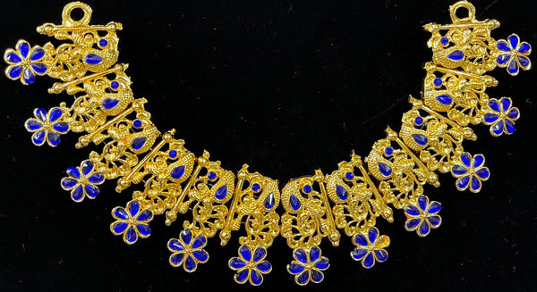 Short Necklace (Addigai) - Red, Green & White stones / Pink, green & white stones on gold plated metal alloy - Length: 4.5 inches, Width: 4.5 inches