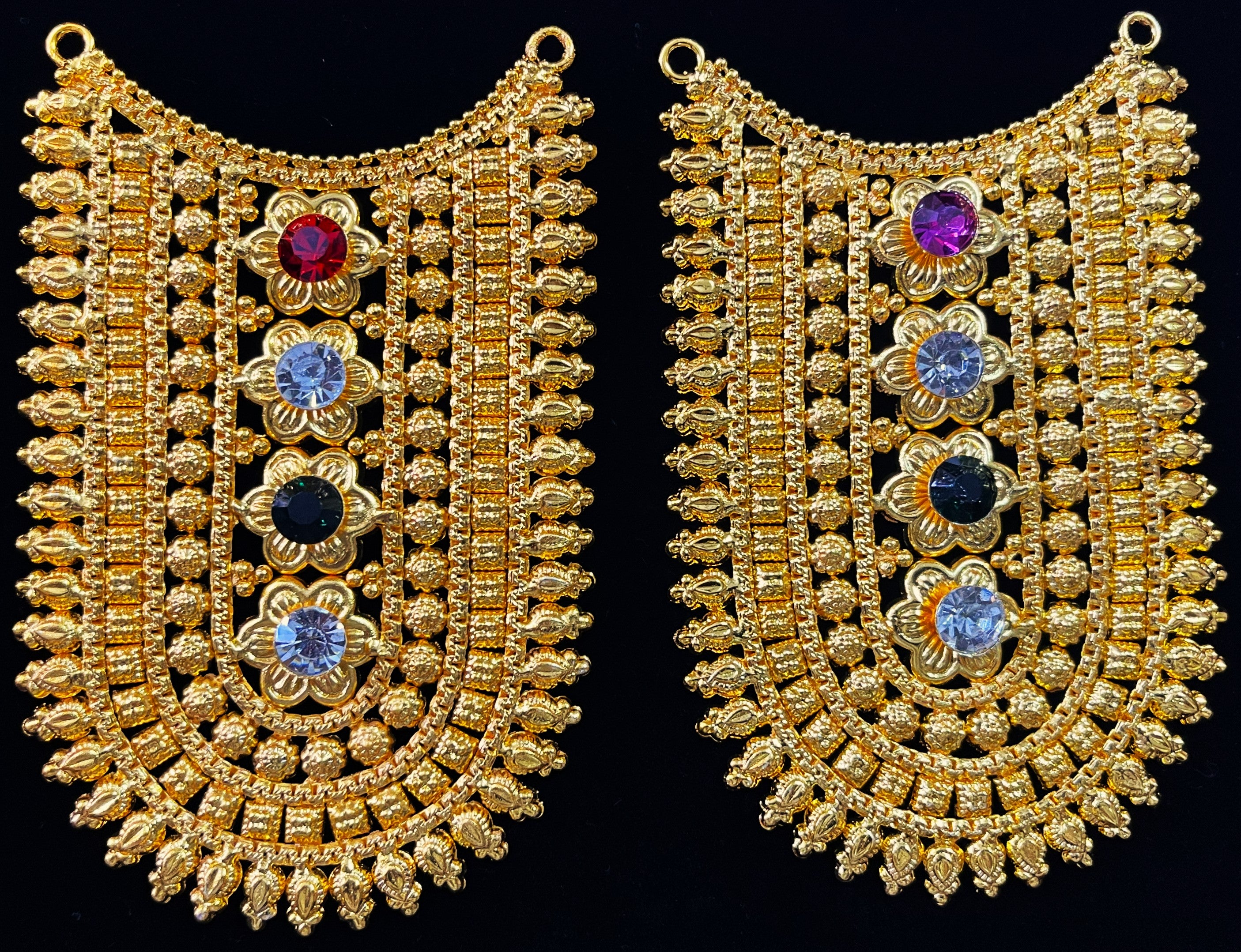 Grand Kavacham Necklace – Full Chest Armour Design - Red, Green & White stones / Pink, green & white stones on gold plated metal alloy - Length: 4 inches, Width: 2 inches 1