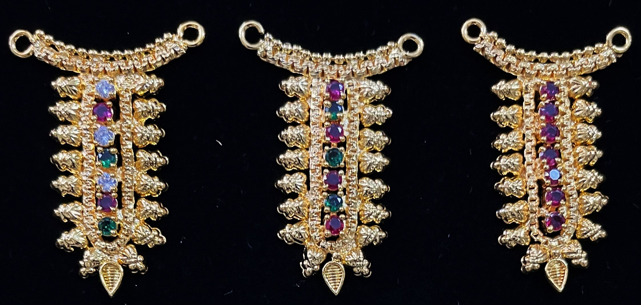 Grand Kavacham Necklace – Full Chest Armour Design - Red, Green & White stones / Pink, green & white stones on gold plated metal alloy - Length: 2 inches, Width: 1 inches 2