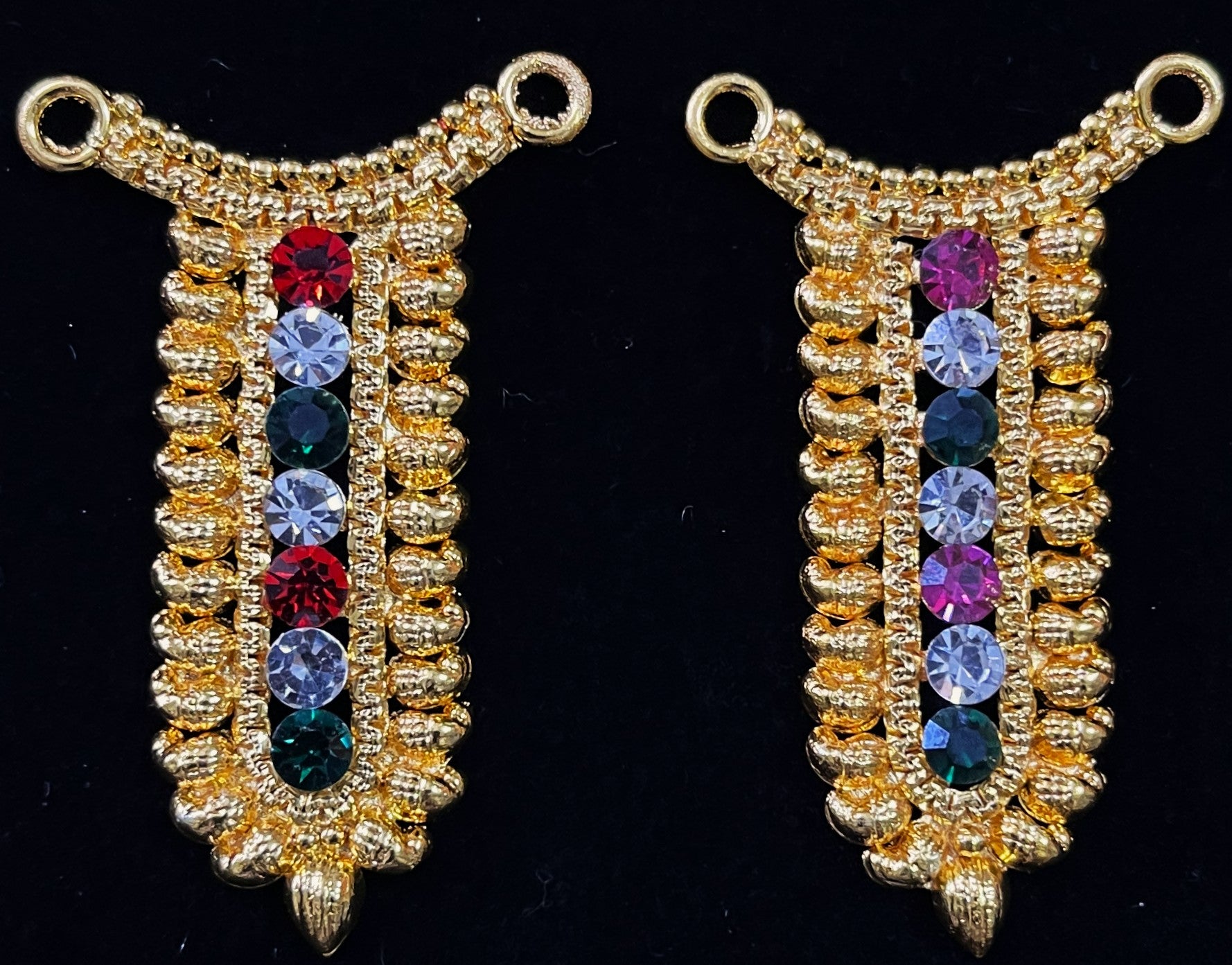 Grand Kavacham Necklace – Full Chest Armour Design - Red, Green & White stones / Pink, green & white stones on gold plated metal alloy - Length: 2 inches, Width: 1 inches 1