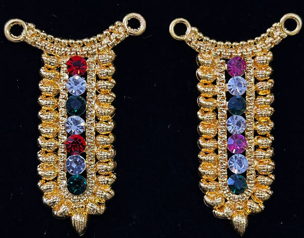 Grand Kavacham Necklace – Full Chest Armour Design - Red, Green & White stones / Pink, green & white stones on gold plated metal alloy - Length: 2 inches, Width: 1 inches