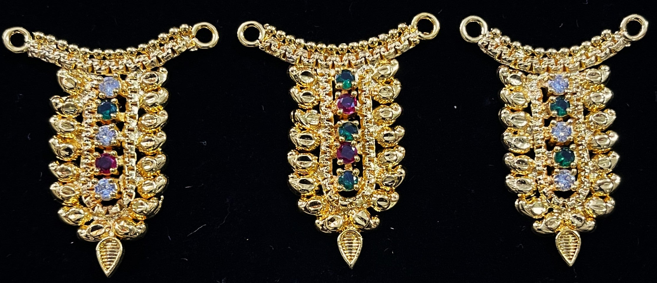 Grand Kavacham Necklace – Full Chest Armour Design - Red, Green & White stones / Pink, green & white stones on gold plated metal alloy - Length: 1.5 inches, Width: 1 inches 1