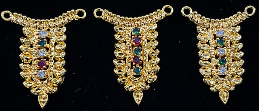 Grand Kavacham Necklace – Full Chest Armour Design - Red, Green & White stones / Pink, green & white stones on gold plated metal alloy - Length: 1.5 inches, Width: 1 inches