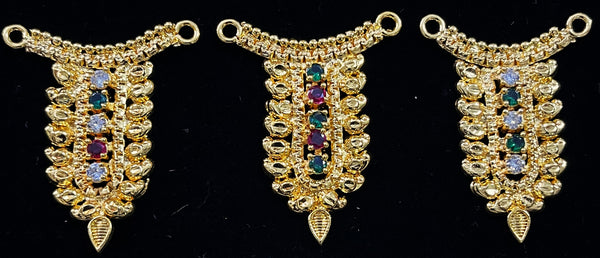 Grand Kavacham Necklace – Full Chest Armour Design - Red, Green & White stones / Pink, green & white stones on gold plated metal alloy - Length: 1.5 inches, Width: 1 inches