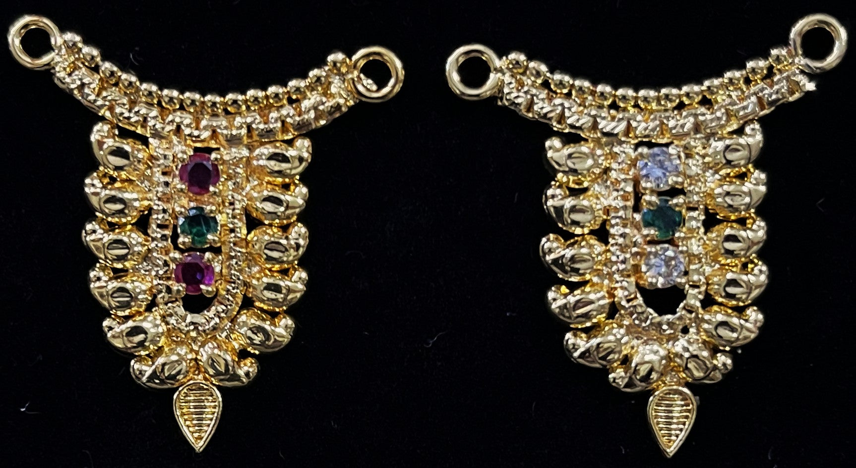Grand Kavacham Necklace – Full Chest Armour Design - Red, Green & White stones / Pink, green & white stones on gold plated metal alloy - Length: 1.2 inches, Width: 1 inches 1