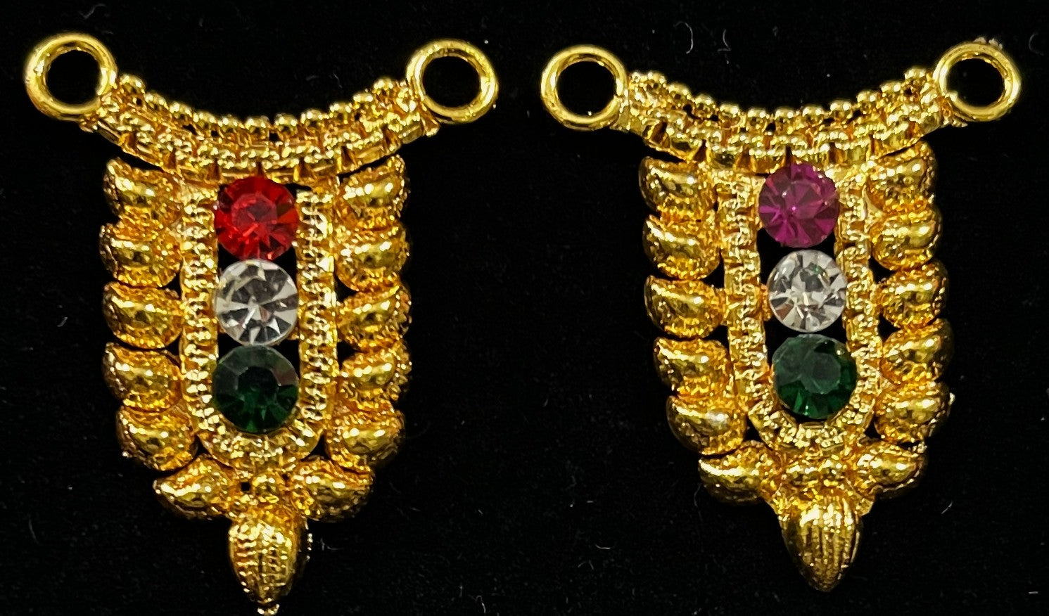Grand Kavacham Necklace – Full Chest Armour Design - Red, Green & White stones / Pink, green & white stones on gold plated metal alloy - Length: 1 inches, Width: 0.75 inches 1