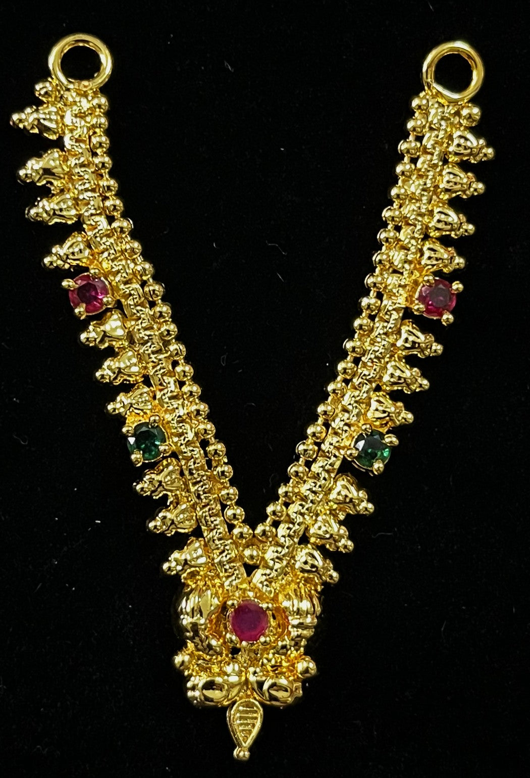 Long Haram – South Indian Temple Jewellery - Red, Green & White stones on gold plated metal alloy - Length: 5.5 inches 1